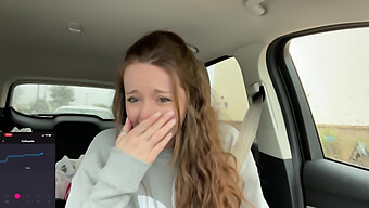 Public Pleasure: Brunette Beauty'S Orgasmic Ride Through Starbucks Drive-Thru