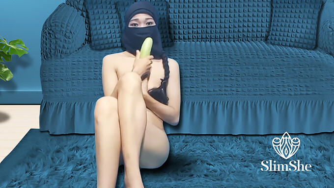 Slim Brunette Girl Explores Her Pleasure With A Green Eggplant