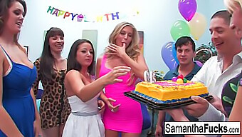 Samantha的生日狂欢变成了与多个伴侣的淫乱性爱派对