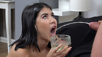 Submissive Babe Receives Urine In Mouth From Dark-Haired Partner