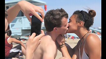 Black Girl From The Beach Shares Passionate Kisses With Caucasian Boys!