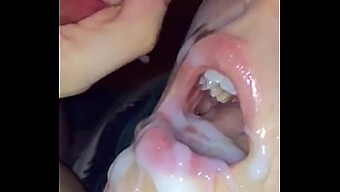 Slow-Motion Video Of A Young Amateur Taking A Huge Load In Her Mouth