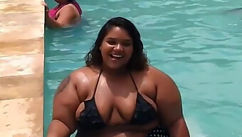 Chubby Black Babe With Natural Assets By The Pool